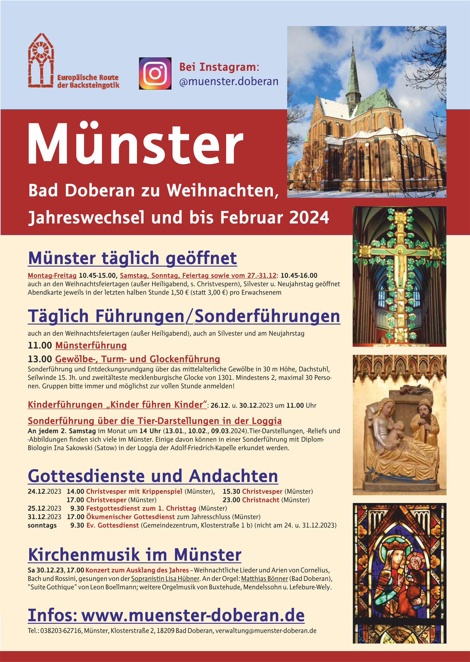 Münster Bad Doberan zu Weihnachten, Jahreswechsel und bis Februar 2024